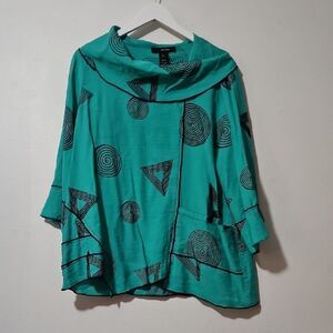 Ali Miles Teal Geometric Print Tunic